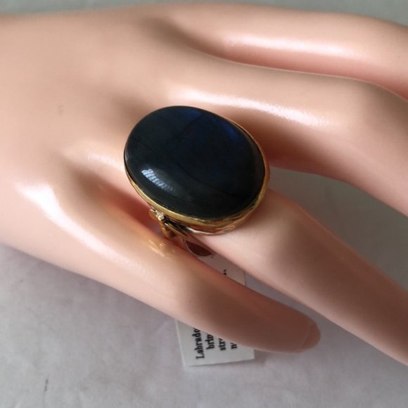 YS INDIA Oval Labradorite Bee Light Blue Ring sterling silver 925 & Brass sz.9 - Picture 7 of 16